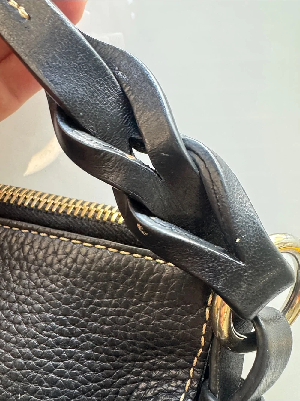 Dooney & Bourke Black Pebbled Leather Hobo with Tassel Accents